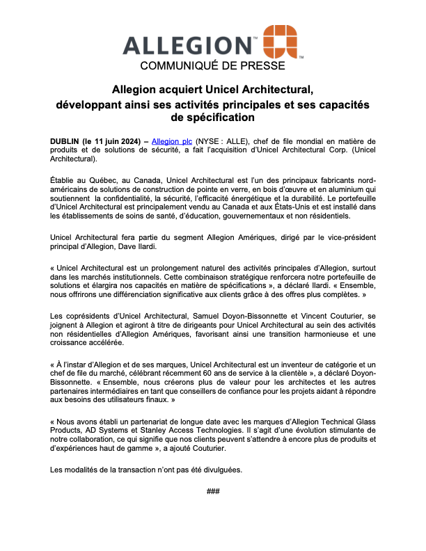 Unicel Press Release French
